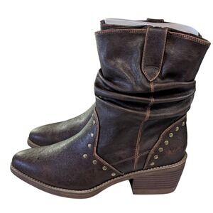 Blowfish Malibu Rebel Women's Western Bootie Brown Distressed Vegan Studded Sz 8